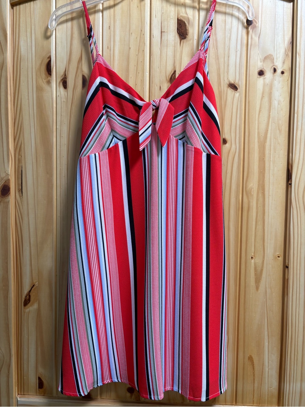 Francesca's Collections Red Striped Tie-Front Sundress